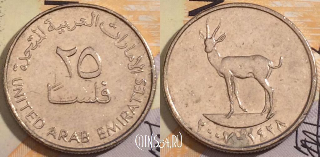 Монета ОАЭ 25 филсов 2007 года (٢٠٠٧), КМ# 4, 186-131