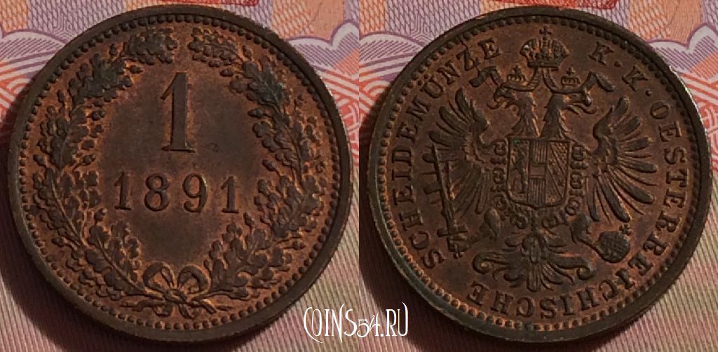 Монета Австрия 1 крейцер 1891 года, KM# 2187, 273-080