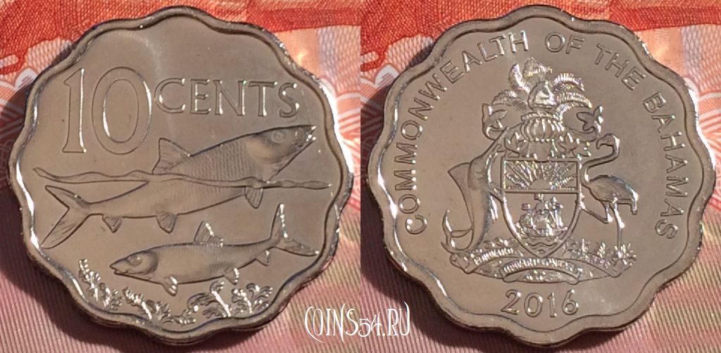 Монета Багамы 10 центов 2016 года, KM# 219, UNC, 274-046