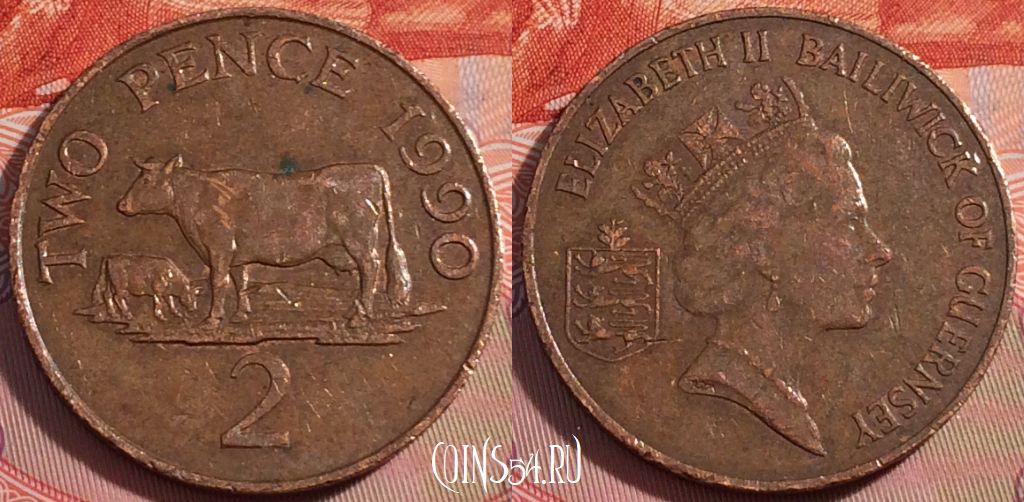 Монета Гернси 2 пенса 1990 года, KM# 41, 275-083