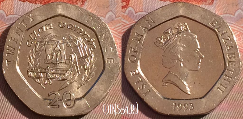 Монета Остров Мэн 20 пенсов 1993 года, KM# 391, UNC, 278-032