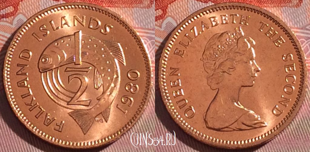Монета Фолклендские острова 1/2 пенни 1980 года, KM# 1, UNC, 278-065