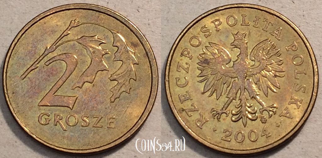 Монета Польша 2 грошей 2004 год, Y# 277, 96-138