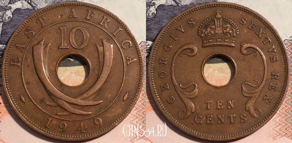 Британская Восточная Африка 10 центов 1949 года, KM# 34, a141-050