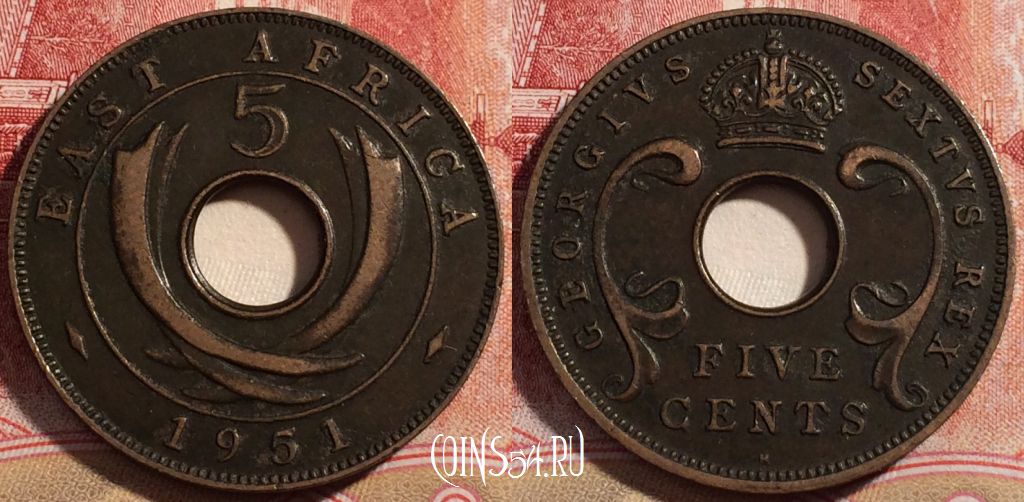 Британская Восточная Африка 5 центов 1951 года, KM# 33, 221-038