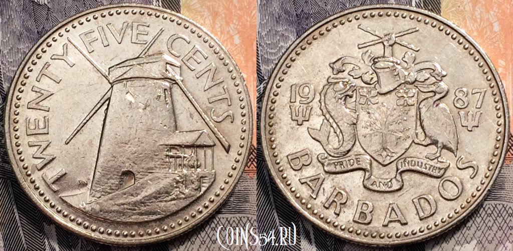 Монета Барбадос 25 центов 1982 года
