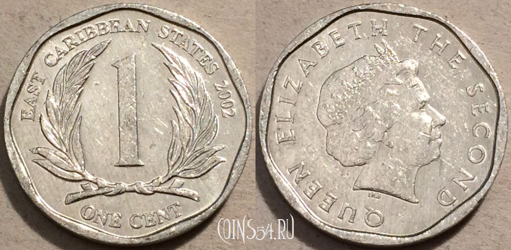 Монета Восточные Карибы 1 цент 2002 года, KM# 34, 100-031
