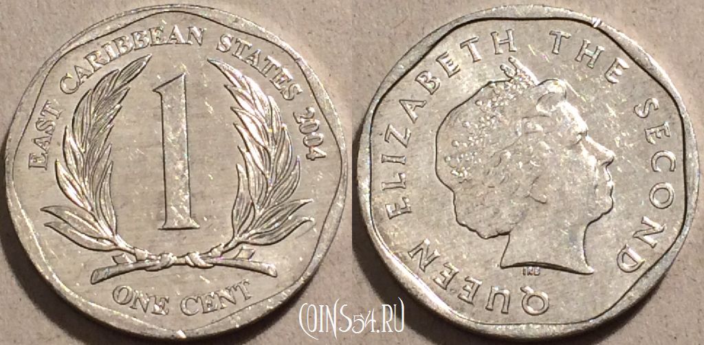 Монета Восточные Карибы 1 цент 2004 год, KM# 34, 100-075