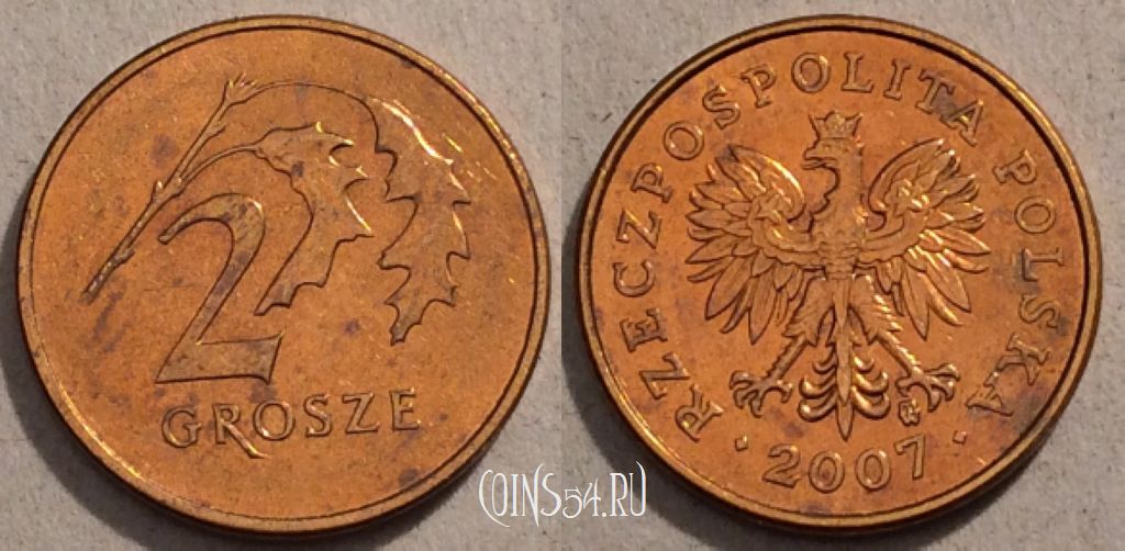 Монета Польша 2 гроша 2007 года Y# 277, 97-026