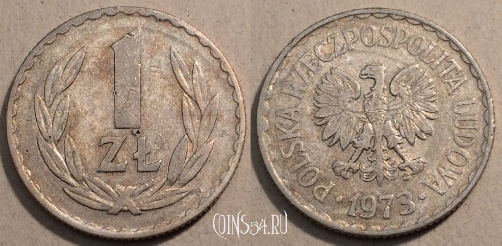 Монета Польша 1 злотый 1973 года Y# 49.1, 97-040
