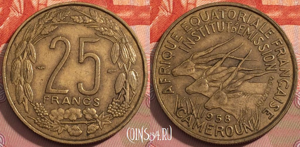 Французская Экваториальная Африка 25 франков 1958 года, KM# 12, 250-012