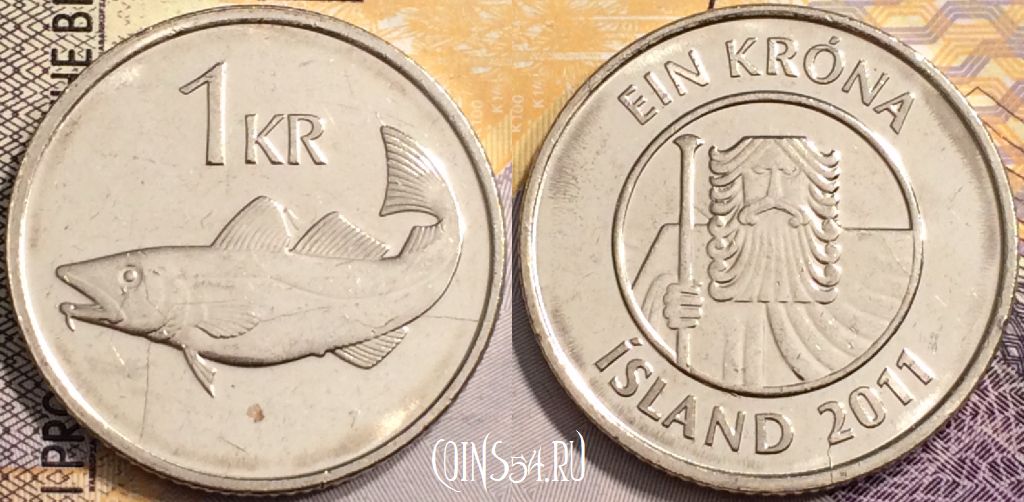 Монета Исландия 1 крона 2011 года, KM# 27a, 137-004
