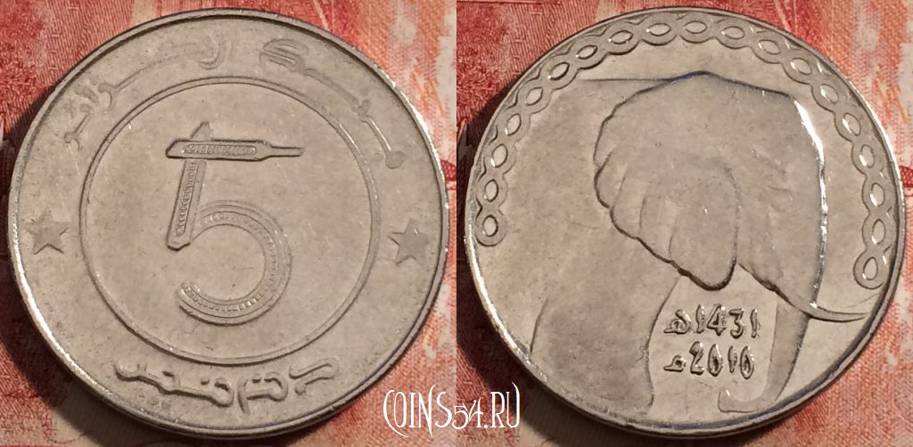 Монета Алжир 5 динаров 2010 года, KM# 123, 229-104