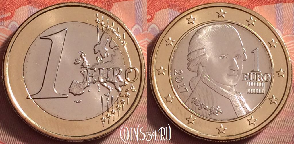 Монета Австрия 1 евро 2017 года, KM# 3142, 120k-118