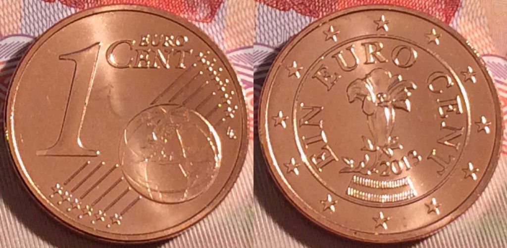 Монета Австрия 1 евроцент 2013 года, KM# 3082, 265-039