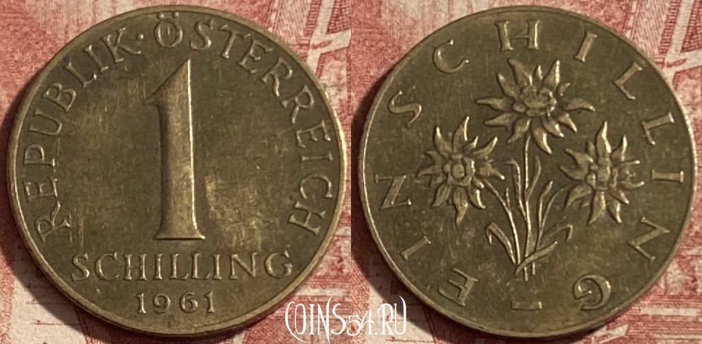 Монета Австрия 1 шиллинг 1961 года, KM# 2886, 293p-134