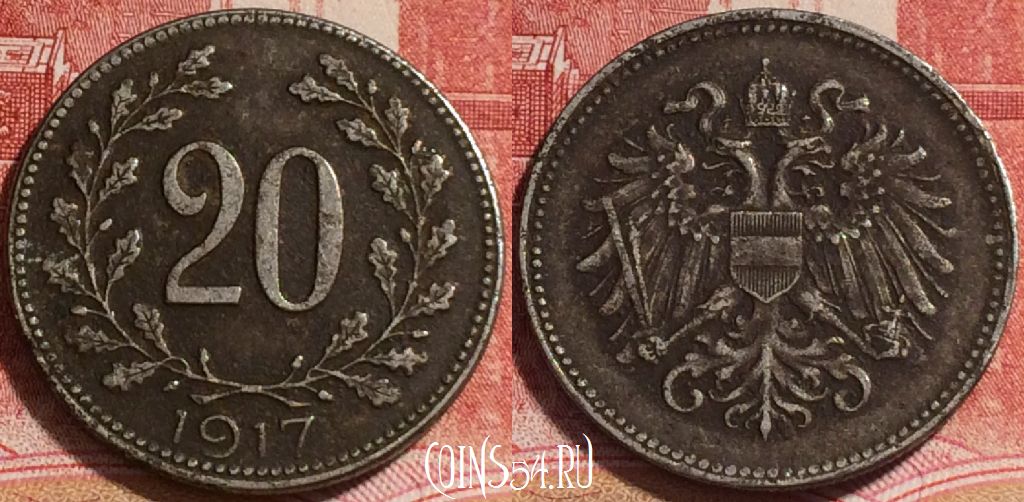 Монета Австрия 20 геллеров 1917 года, KM# 2826, b065-120