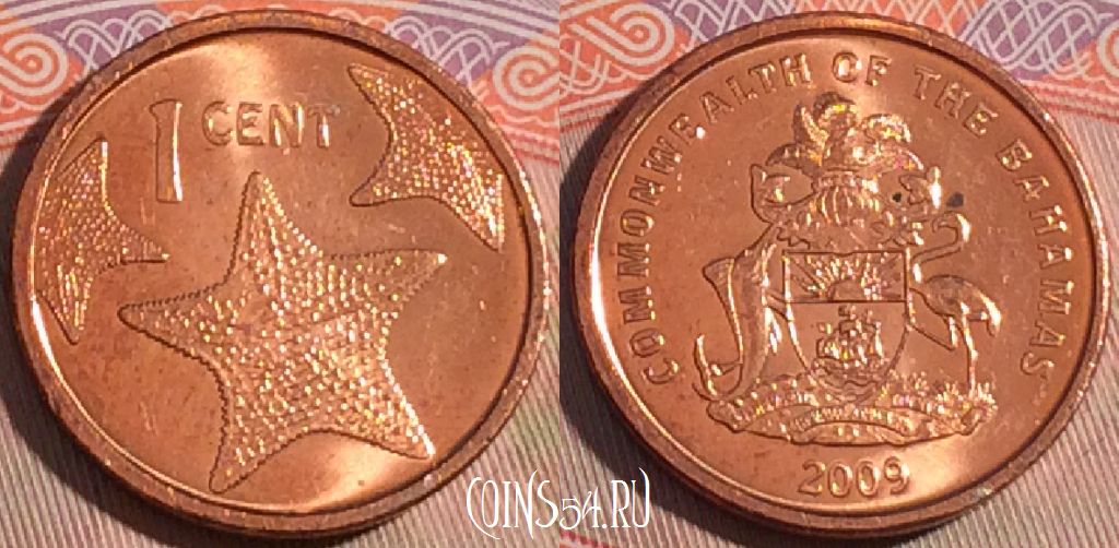 Монета Багамы 1 цент 2009 года, KM# 218.2, 196a-054