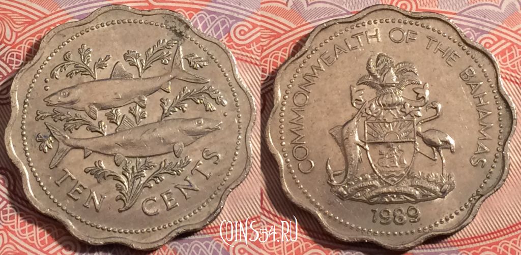 Монета Багамы 10 центов 1989 года, KM# 61, a121-041