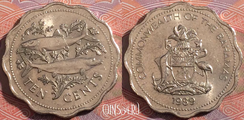 Монета Багамы 10 центов 1989 года, KM# 61, a140-062