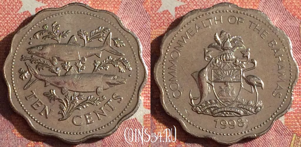 Монета Багамы 10 центов 1998 года, KM# 61, 350-045