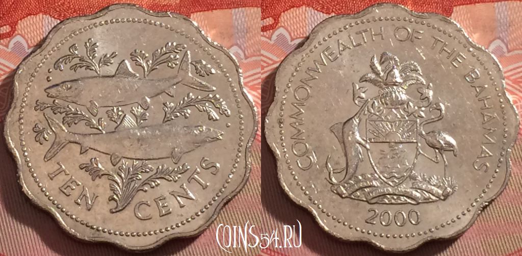 Монета Багамы 10 центов 2000 года, KM# 61, 108b-101