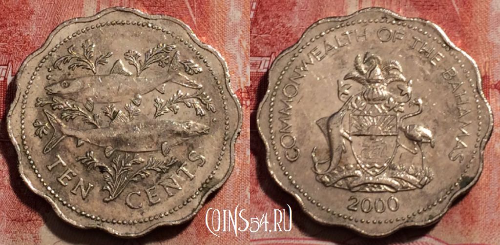 Монета Багамы 10 центов 2000 года, KM# 61, 231-101