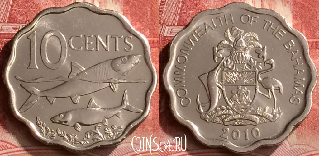Монета Багамы 10 центов 2010 года, KM# 219, 281m-016