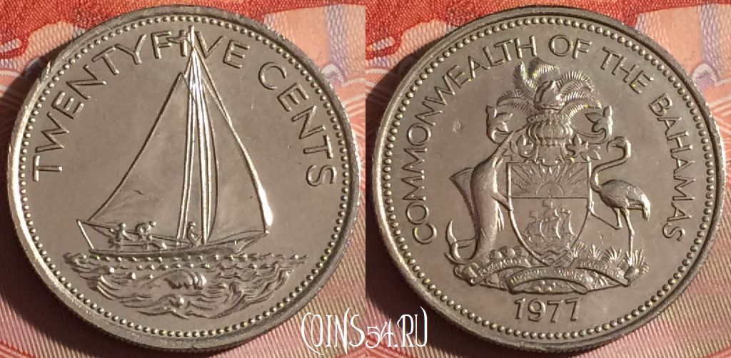 Монета Багамы 25 центов 1977 года, KM# 63.1, 320g-084