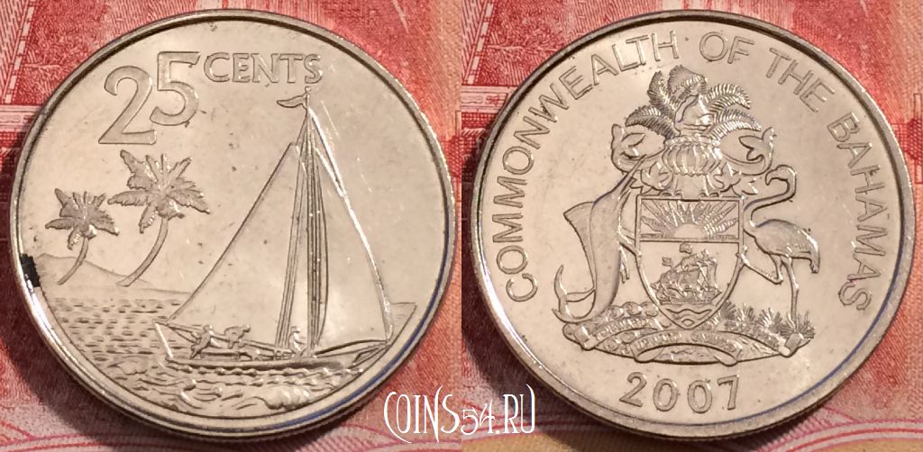 Монета Багамы 25 центов 2007 года, KM# 220, 253-011