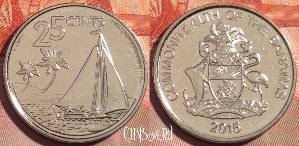 Монета Багамы 25 центов 2015 года, KM# 220, 272a-091