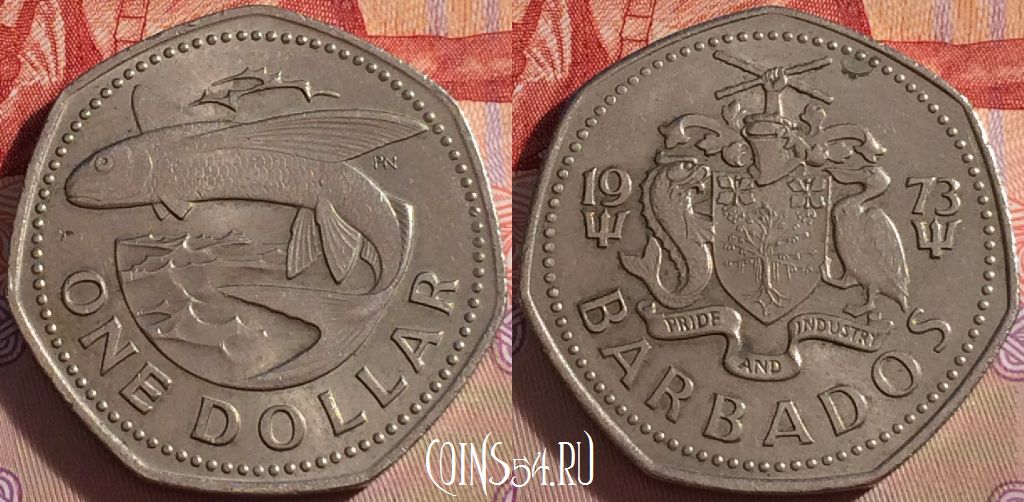 Монета Барбадос 1 доллар 1973 года, KM# 14.1, 102b-081