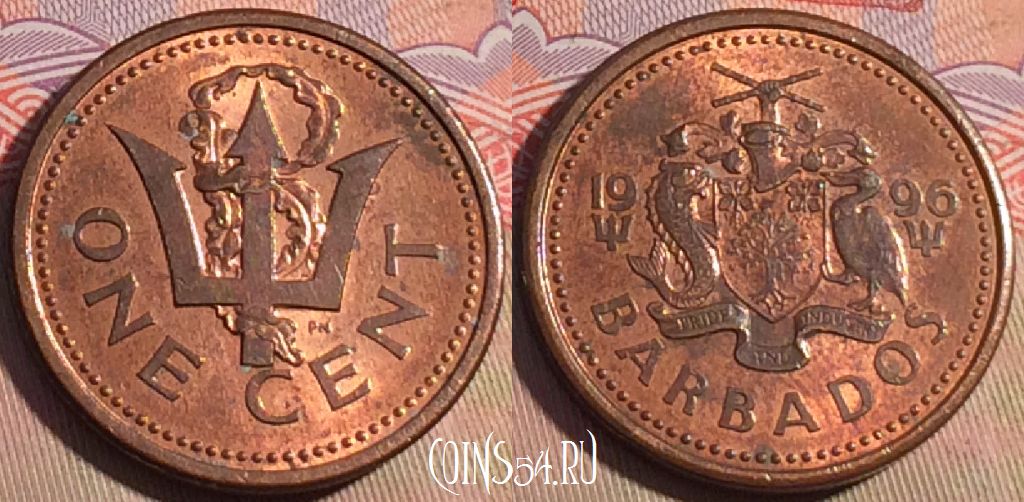 Монета Барбадос 1 цент 1996 года, KM# 10a, 211a-085