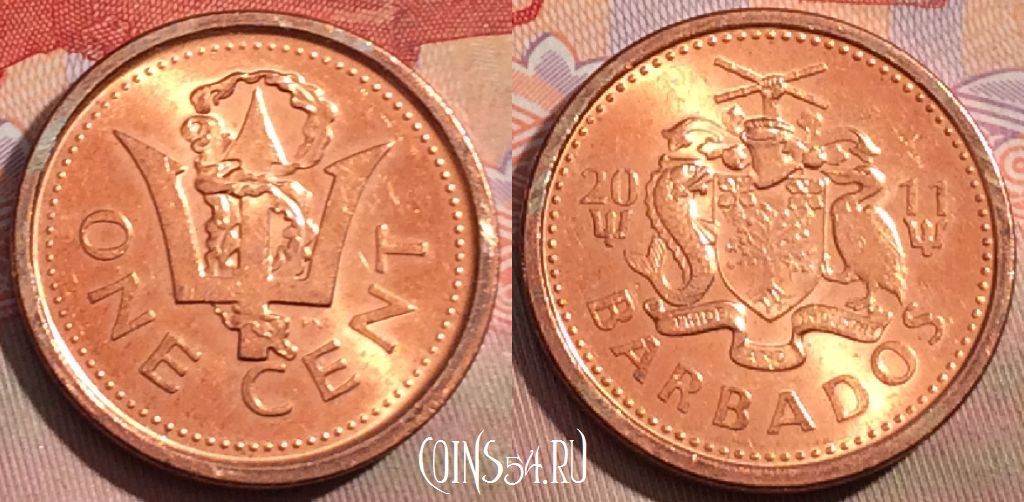 Монета Барбадос 1 цент 2011 года, KM# 10b, 149a-143