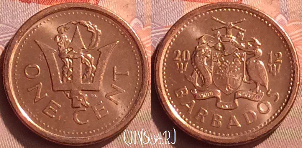 Монета Барбадос 1 цент 2012 года, KM# 10b, 084o-105