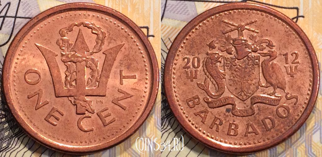 Монета Барбадос 1 цент 2012 года, KM 10b, 114-035