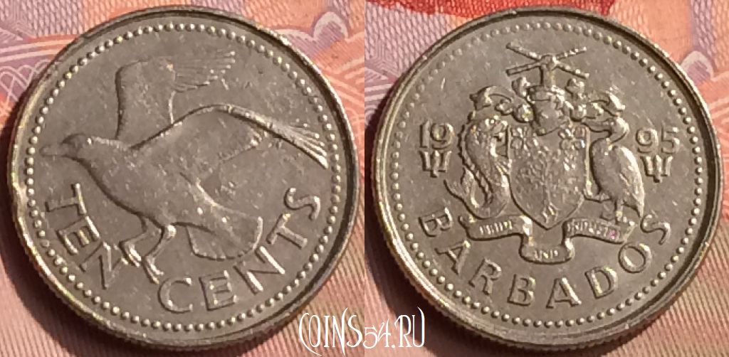Монета Барбадос 10 центов 1995 года, KM# 12, 417-042