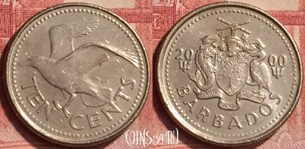 Монета Барбадос 10 центов 2000 года, KM# 12, 379l-034