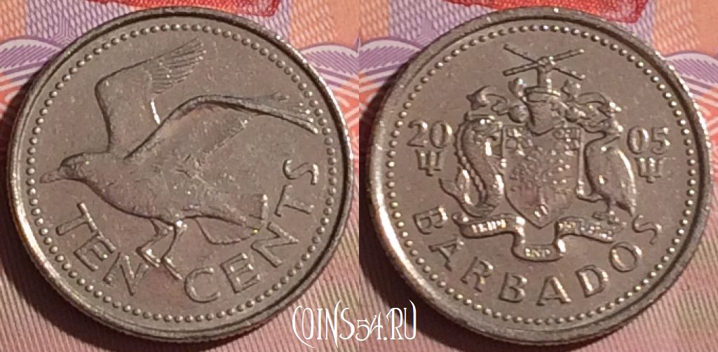 Монета Барбадос 10 центов 2005 года, KM# 12, 061j-045