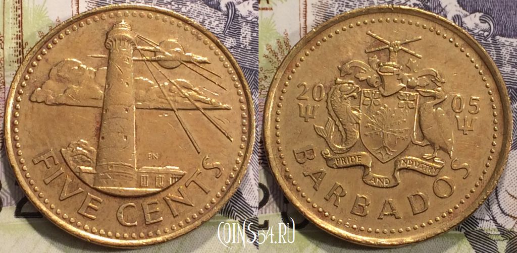 Монета Барбадос 5 центов 2005 года, KM 11, 114-047