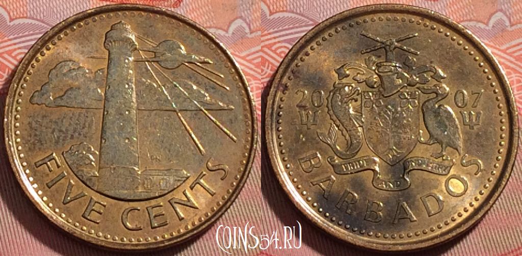 Монета Барбадос 5 центов 2007 года, KM# 11a, 111b-090