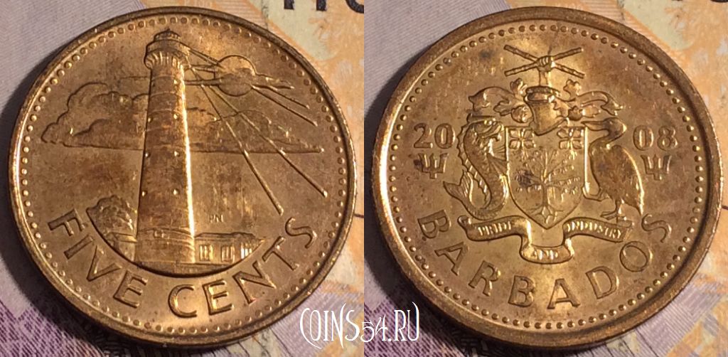 Монета Барбадос 5 центов 2008 года, KM# 11a, 185a-069
