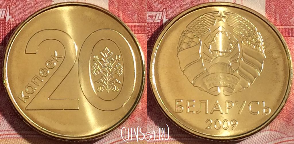 Монета Беларусь 20 копеек 2009 года, KM# 565, 264-101