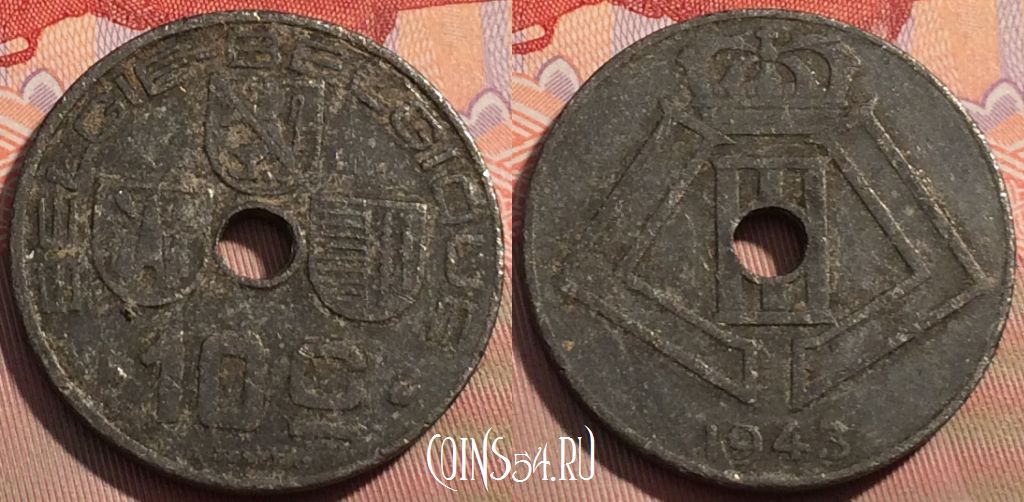 Монета Бельгия 10 сантимов 1943 года, BELGIE - BELGIQUE, KM# 126, 105c-099