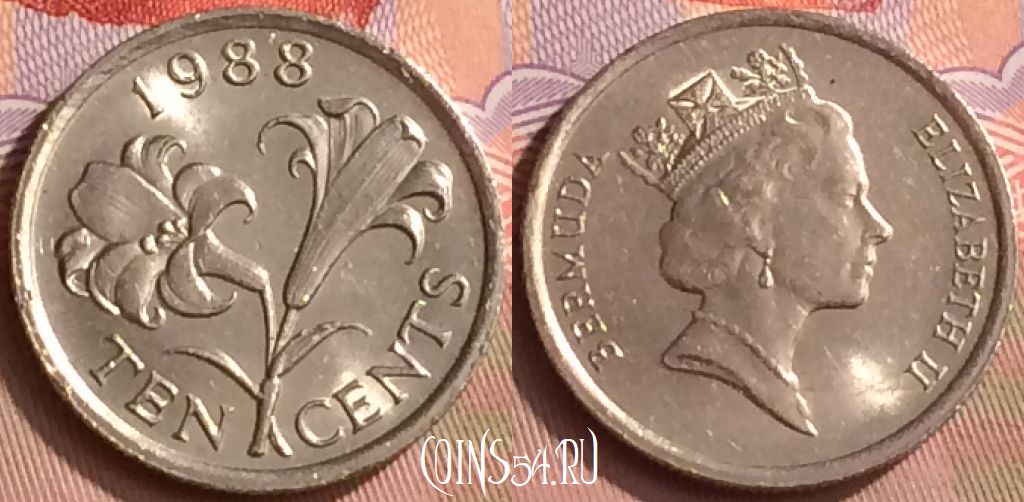 Монета Бермуды 10 центов 1988 года, KM# 46, 411-026