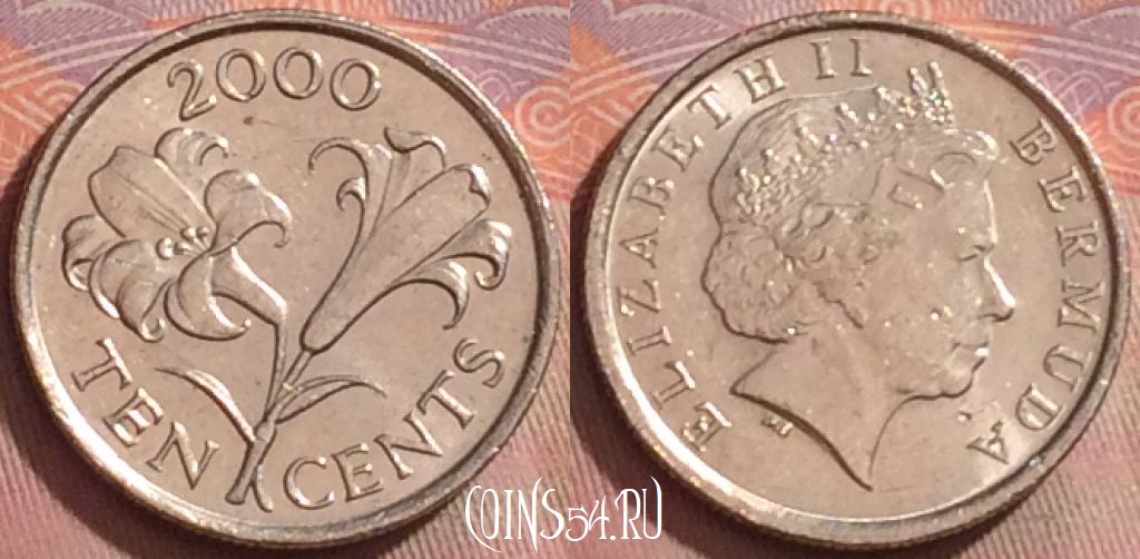 Монета Бермуды 10 центов 2000 года, KM# 109, 274k-111