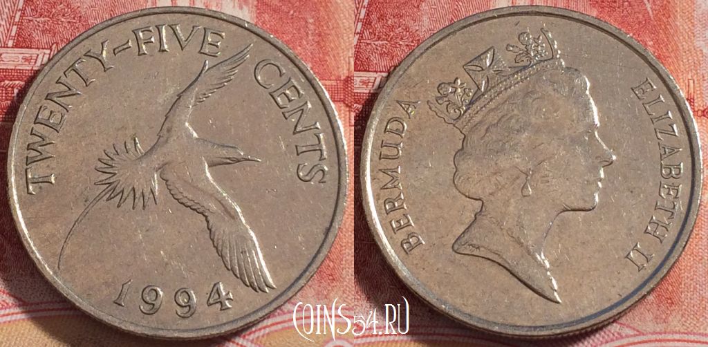 Монета Бермуды 25 центов 1994 года, KM# 47, 256-077