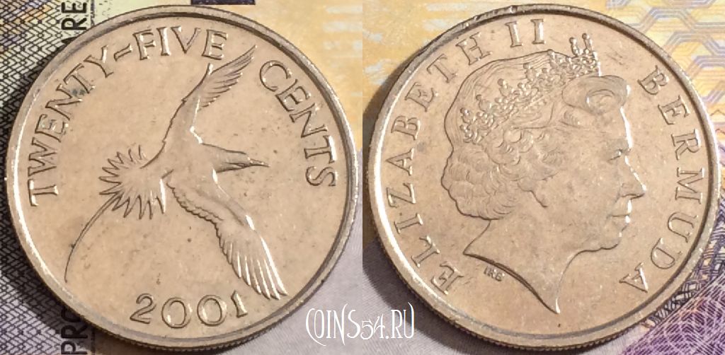 Монета Бермуды 25 центов 2001 года, KM# 110, 158-020