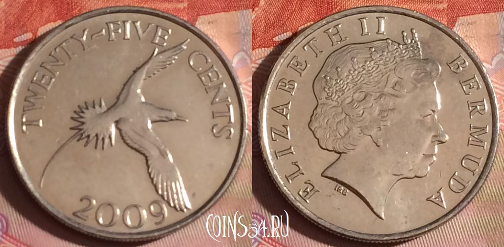 Монета Бермуды 25 центов 2009 года, KM# 110, 335-026