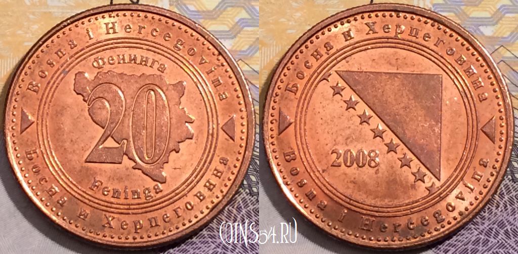 Монета Босния и Герцеговина 20 фенингов 2008 года, KM# 116, 193-125